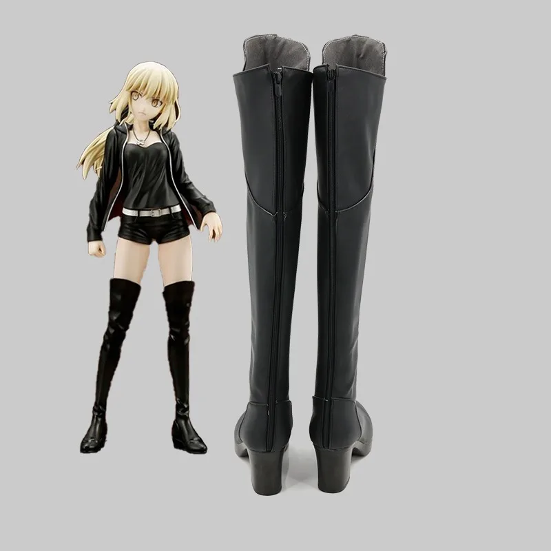 FGO Alter Cosplay Shoes Saber Cosplay Sexy Black Over Knee Boots Accessories Halloween Carnival Thigh High Boots Custom Made