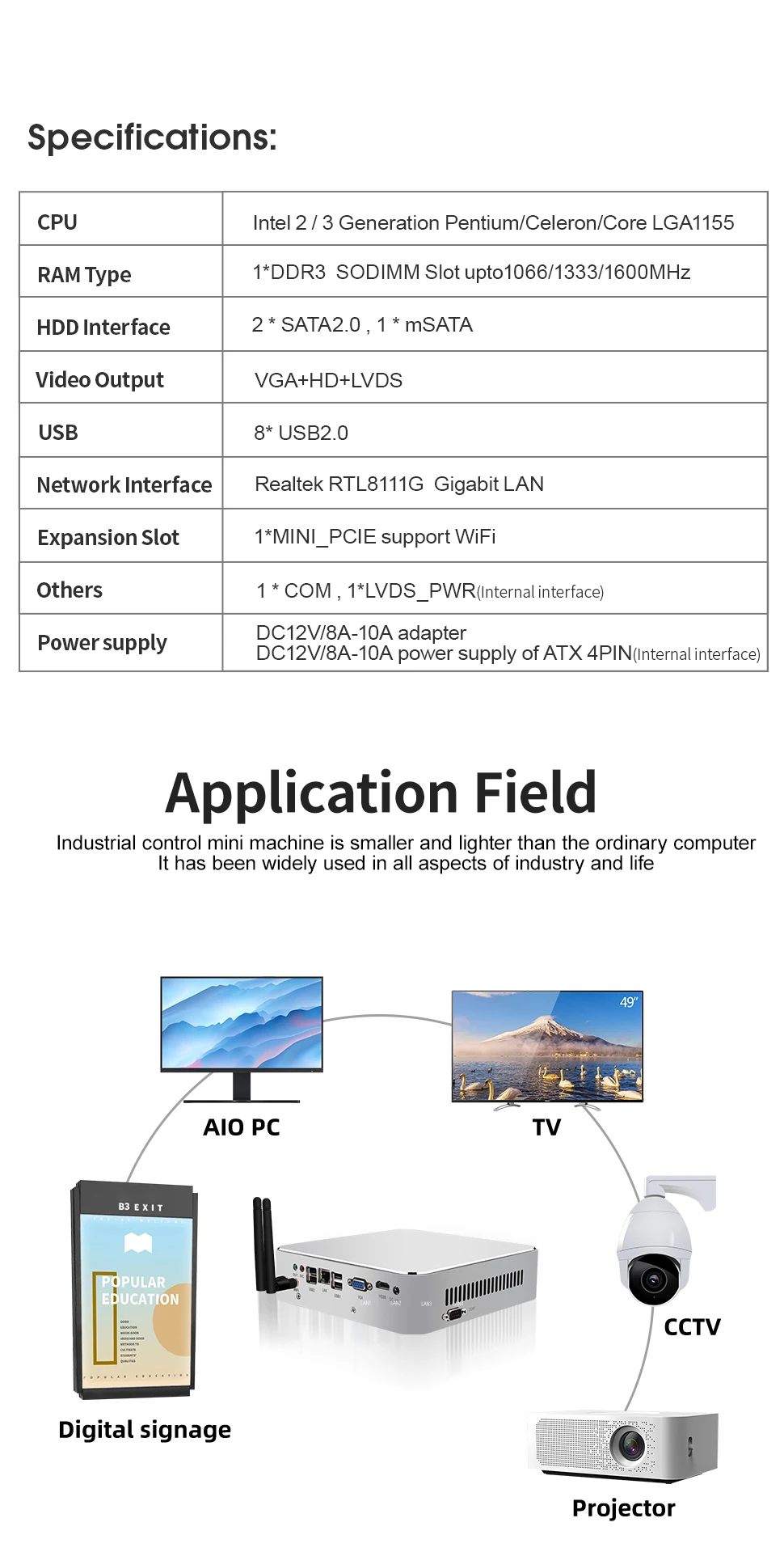 SZMZ Mini PC Fanless H61D Minpc Intel I5-3470 VGA HD LVDS DDR3 Desktop Computer Windows 10 Pro Linux WIFI  Gaming pc TV box