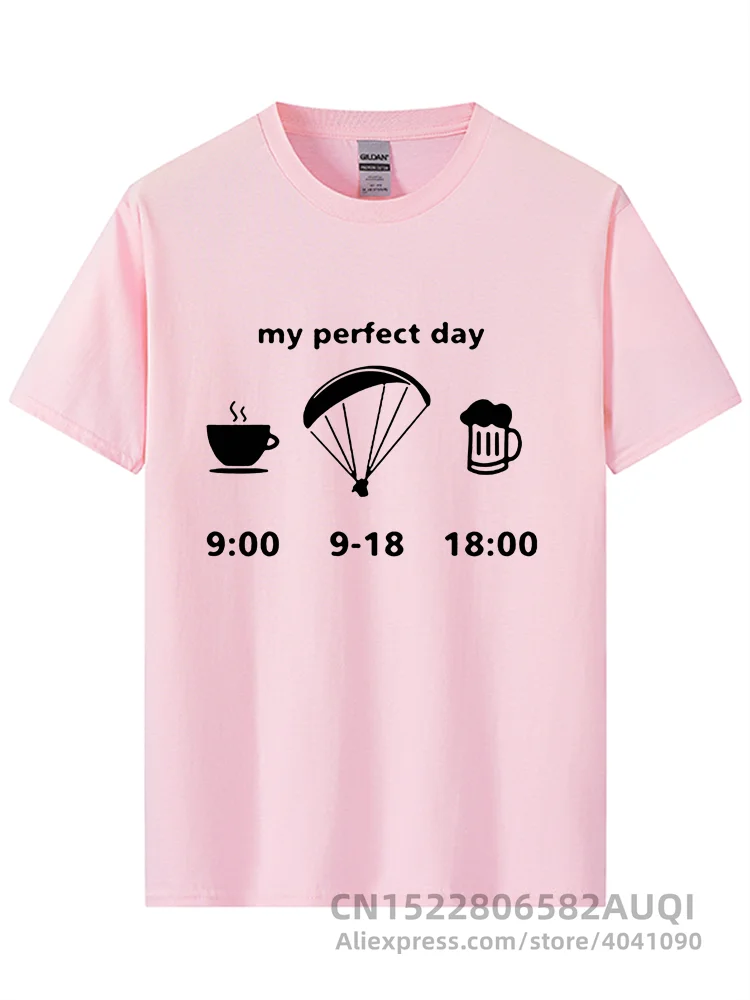 My Perfect Day Evolution Of Paragliding Drink Tea&Beer Funny Print T Shirts Men\'s Clothing Brand Cotton Short Sleeve T-Shirt