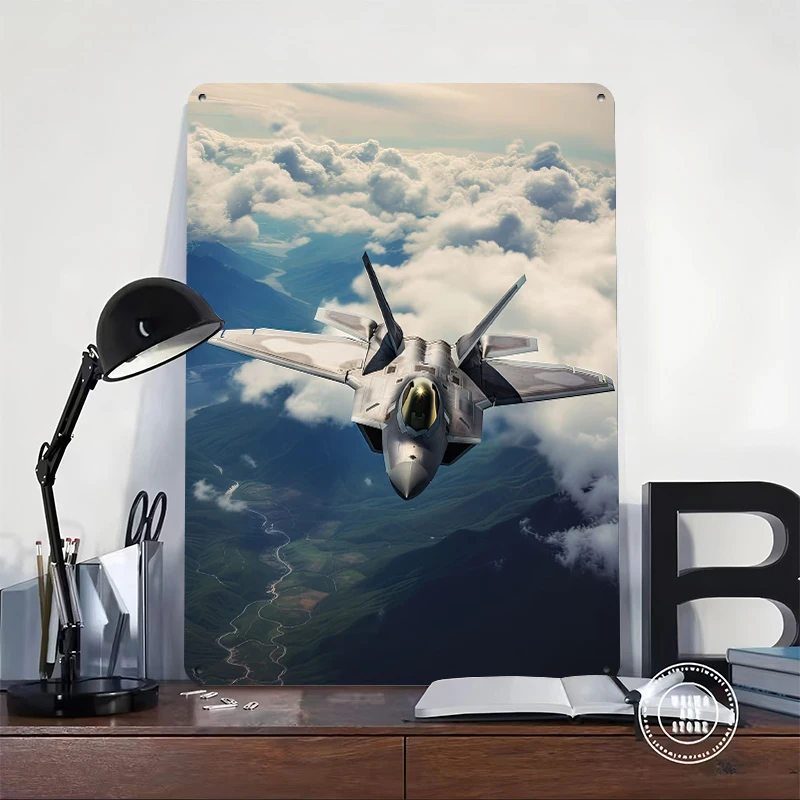 F22 Raptor Jet Clouds 3 Printed Poster Customized Wall Art Retro Vintage Metal Tin Signs for Gamer Decoration Room Desk Decor