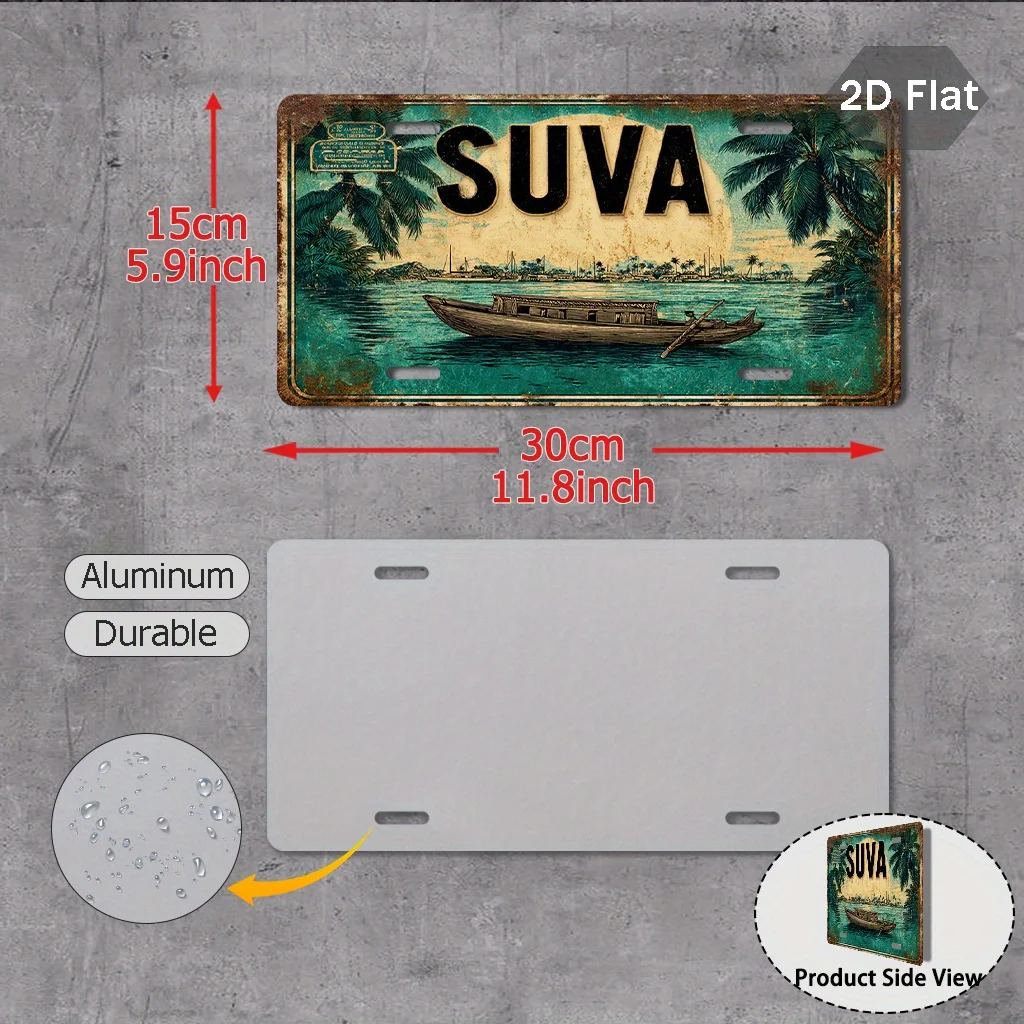 1pc Suva Port Boat Sign | Vintage Fijian Retro Decor, Marine Theme Art, 2D Flat Printing, 29.97cm x 14.99cm, Aluminum Exterior A