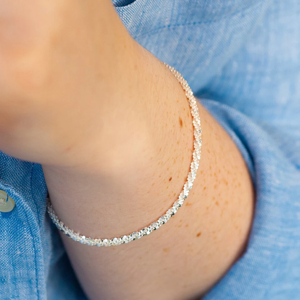 EMANCO Silberfarbene Gedrehte Kette, Funkelnde Seilkette, Verstellbares Armband für Damen, Edle Modeschmuck, Hochzeits- und Partygeschenk – Detail 7