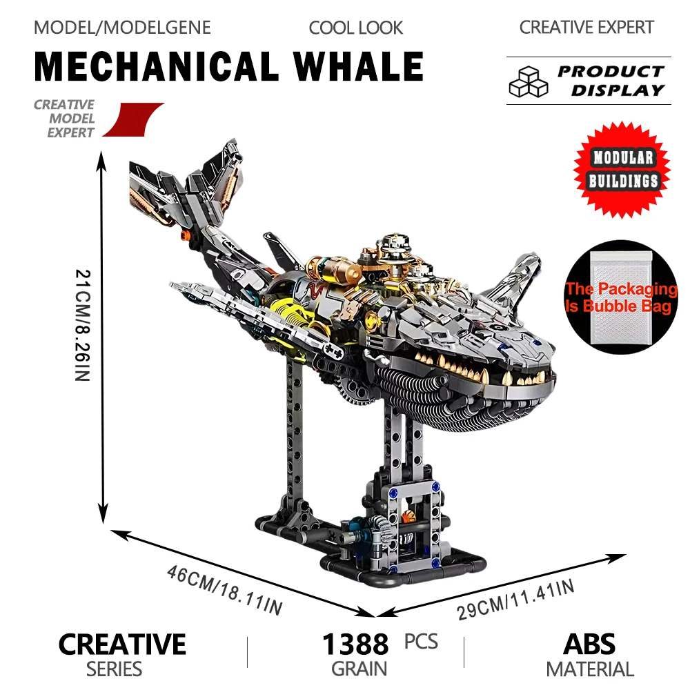 

Deep-Sea Animal Mechanical Whale Model Building Blocks Technical Controllable Assembly Set Bricks Toy Gift For Display Ornaments