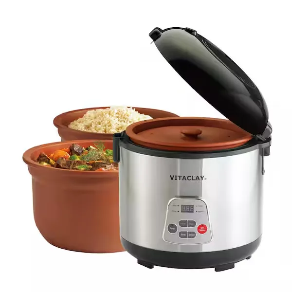 

Rice Slow Cooker 2-in-1 Clay Pot 3 Qt 6-Cup Capacity Versatile Cooking