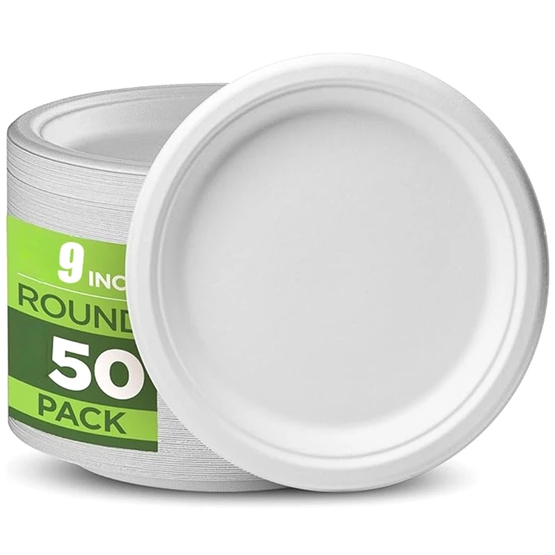 Platos de papel circulares de 9 pulgadas, platos de papel biodegradables desechables, adecuados para fiestas, Navidad, barbacoa, ensalada, postres, 25/50 Uds.