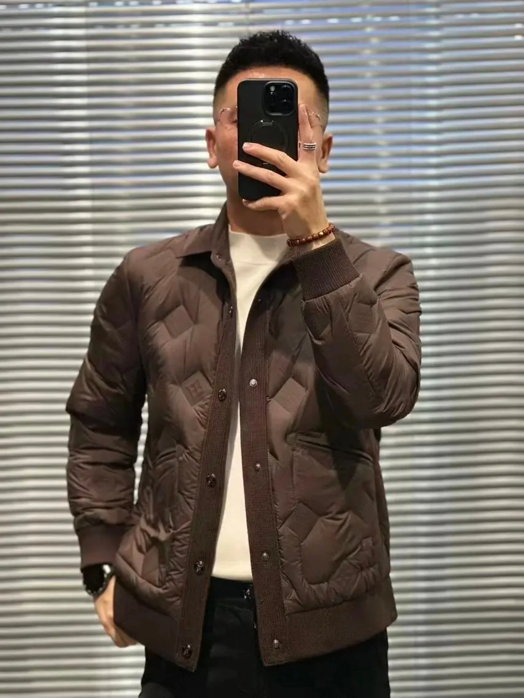 

Faionable Knitted Slim Fit Men's down Jaet Collared Busin Sle Autumn Winter High End Sensation Versatile Youth Outer...