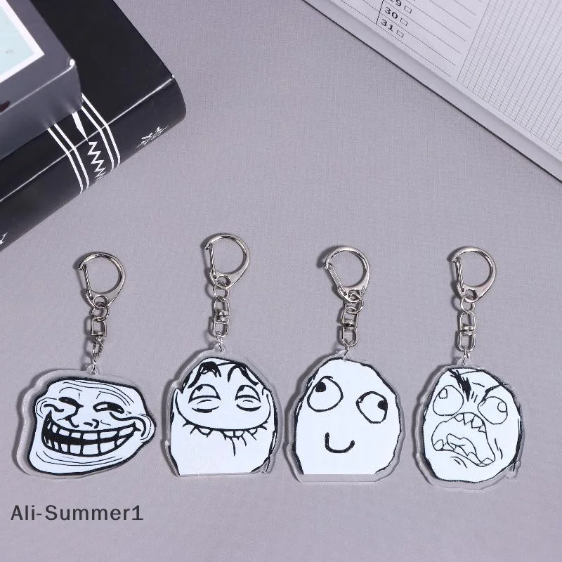 【E】4 Stück lustiger TrollFace Acryl-Schlüsselanhänger für Tasche, Haning-Zubehör, Schlüsselanhänger, Anhänger, Schmuck, Freunde, Geschenke