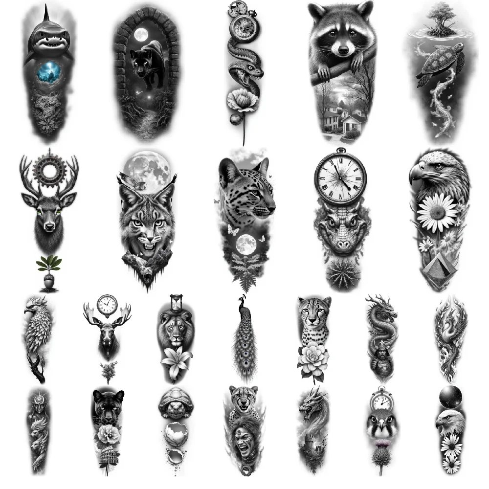 

12pcs Temporary Tattoo Waterproof Long-lasting Body Stickers Dragon Tattoo Tower Tattoo Warrior Tattoo For Thigh Arm Male