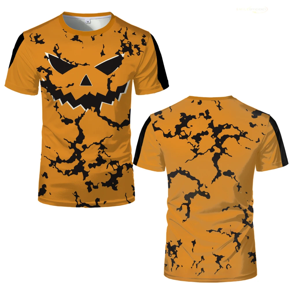 Fashion Vintage T-shirts Festival Funny Party Cosplay Y2K Clothes Halloween Horror Pumpkin Face Pattern Men Women Kid's Clothes