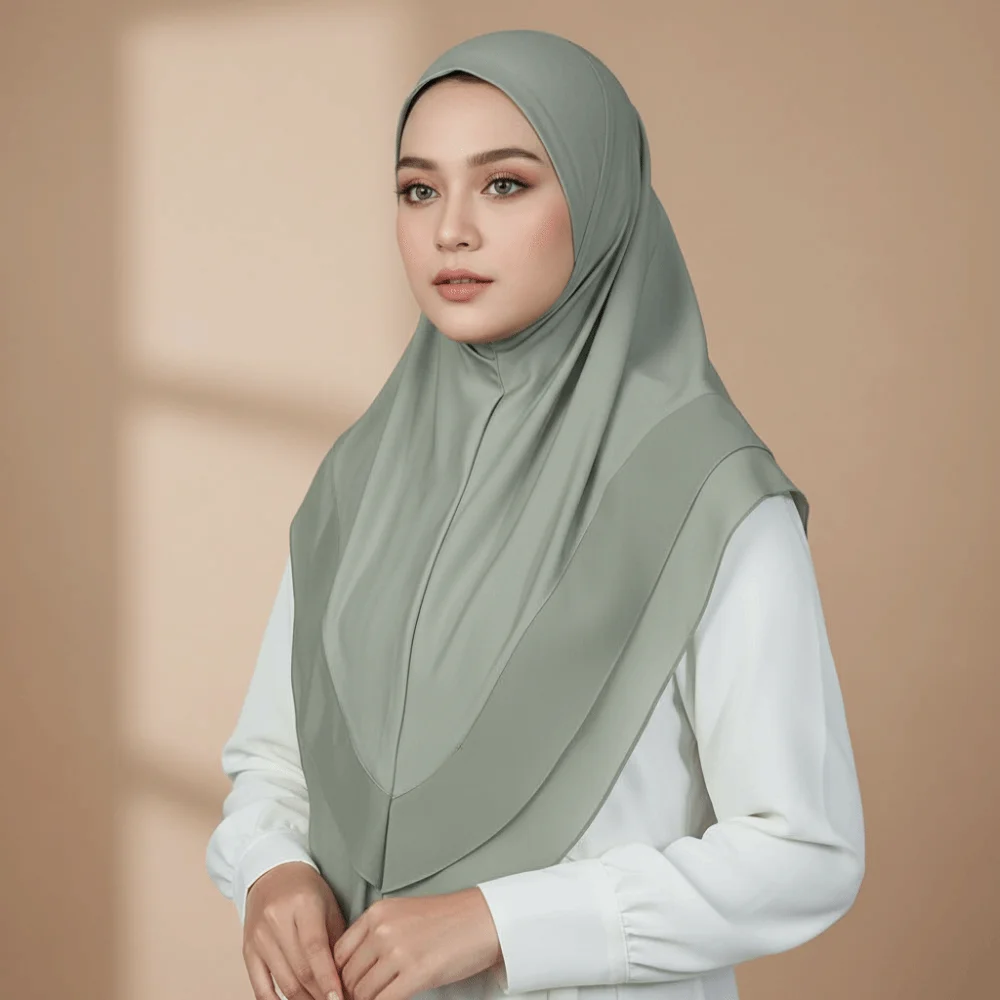 Non-Transparent Double Layer Chiffon Hijab Solid Color Breathable Mesh Instant Chin Cover Scarf Elegant Drape Flowy Texture
