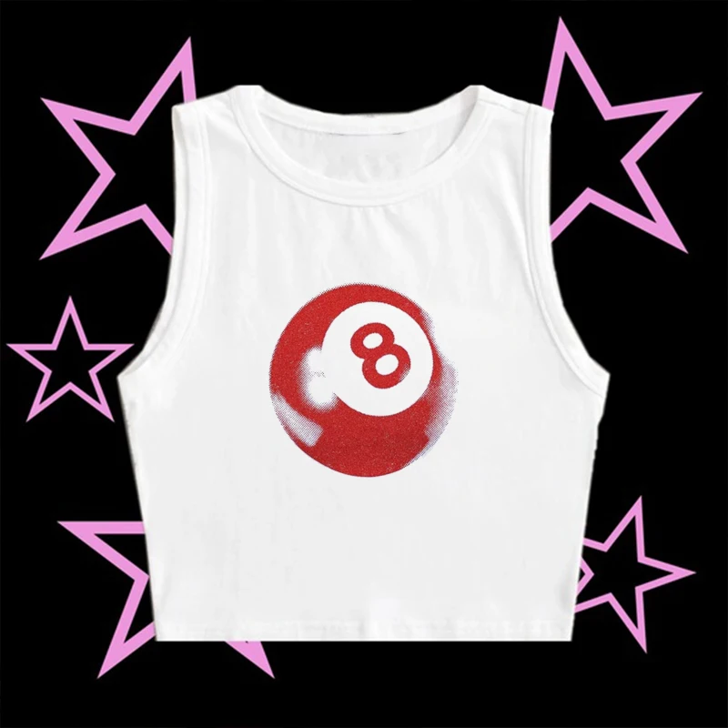 Hip Hop E-girl 8 Ball Graphic Print Y2K Top Summer New Harajuku Aesthetics Tank Vintage Punk Crop Tops Goth Camisole Streetwear