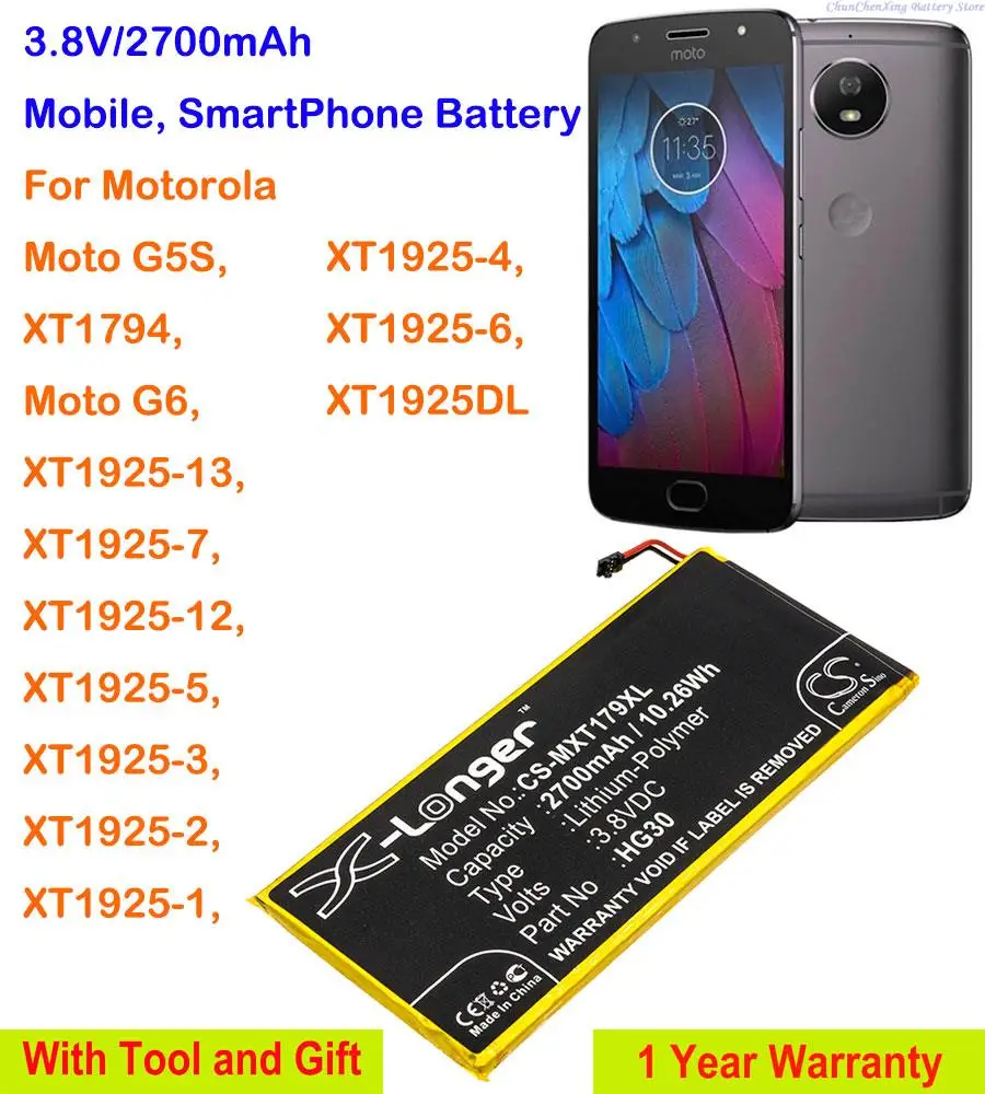 2700mAh Battery HG30 for Motorola Moto G5S,XT1794, Moto G6,XT1925-13,XT1925DL,XT1925-7,XT1925-12,XT1925-5,XT1925-1