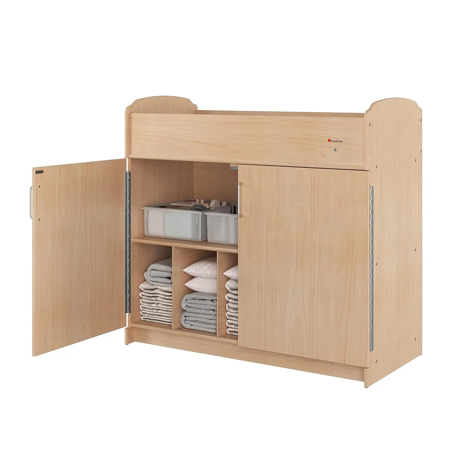 Foundations Serenity Daycare Changing Table with Storage Cubbies, Durable Wood Construction, Built-in Shelving for Ample Storage