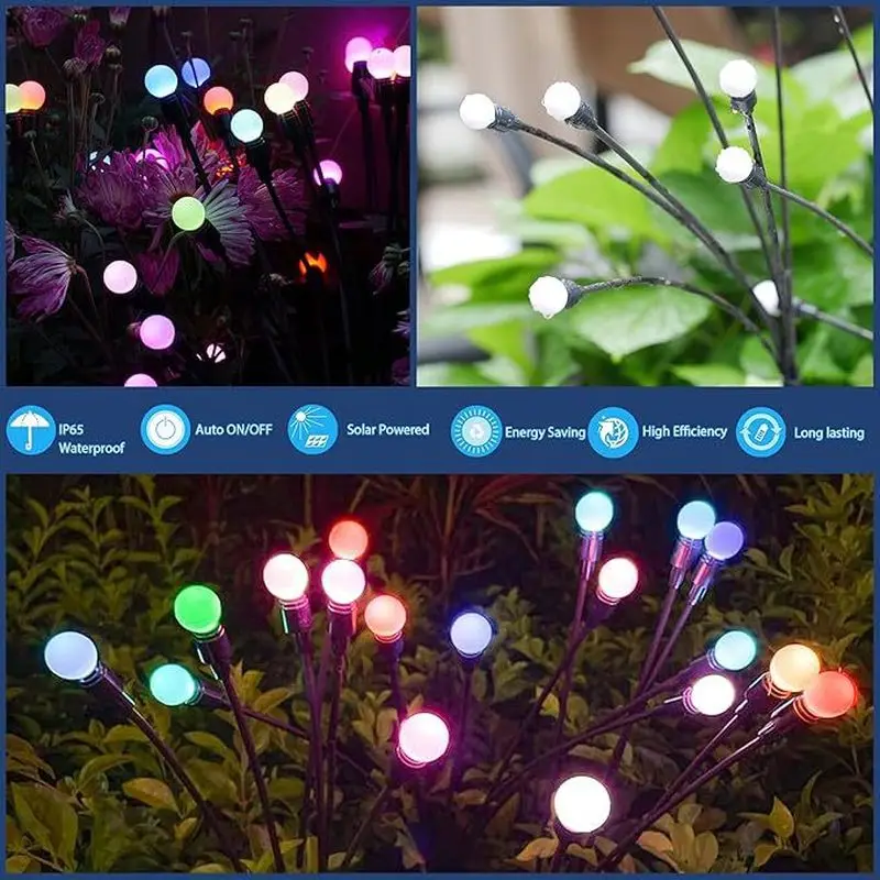 UDDALight Firefly Stake Light, 2-Pack Outdoor Waterproof Garden Lamp, Warm/Colorful LED Patio Lawn Decor