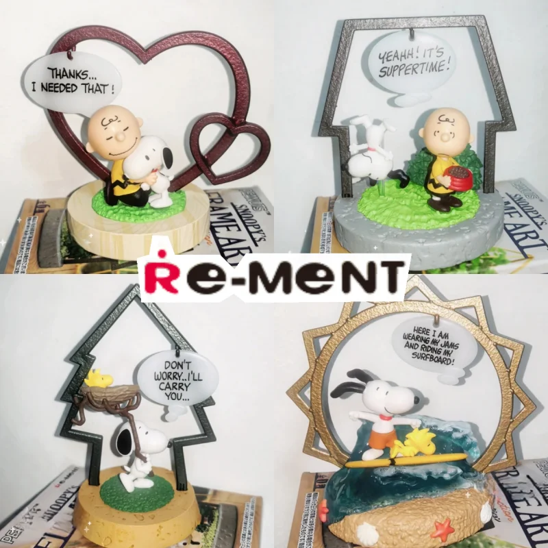 Genuine Re-Ment Anime Snoopy Art Collection Of Picture Frames Retro Action Figure Model Dolls Collectible Ornaments Gift Toys