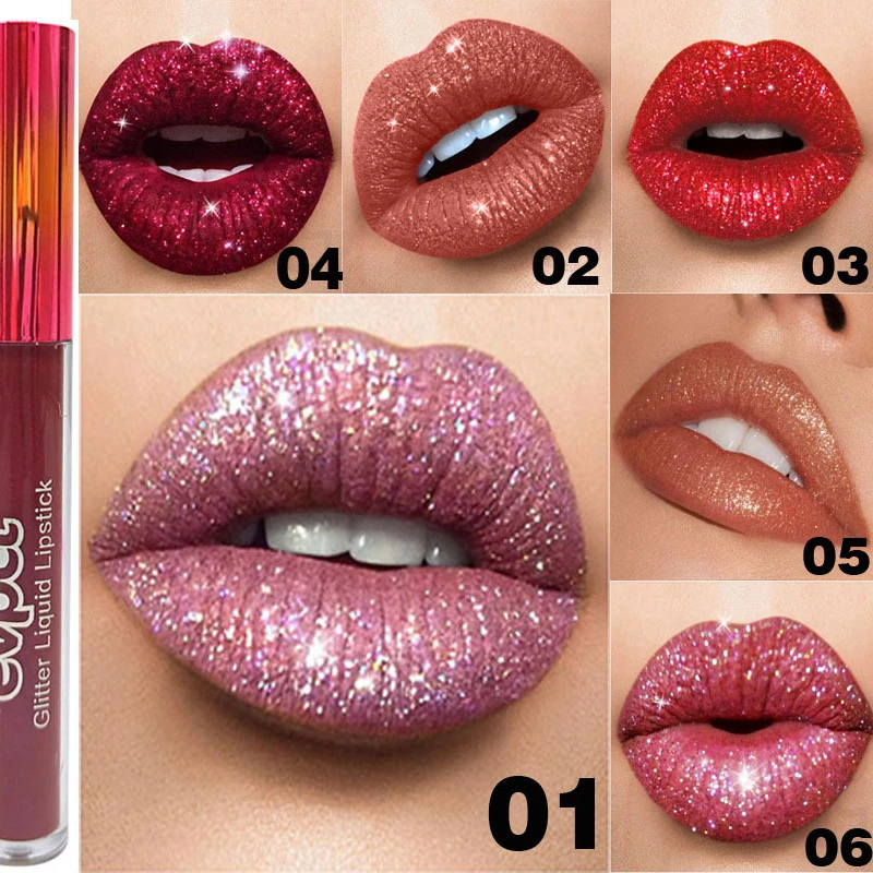 Batom Matte Diamond Illusion Glitter, Brilho Labial Metálico, Espumante, 15 Cores