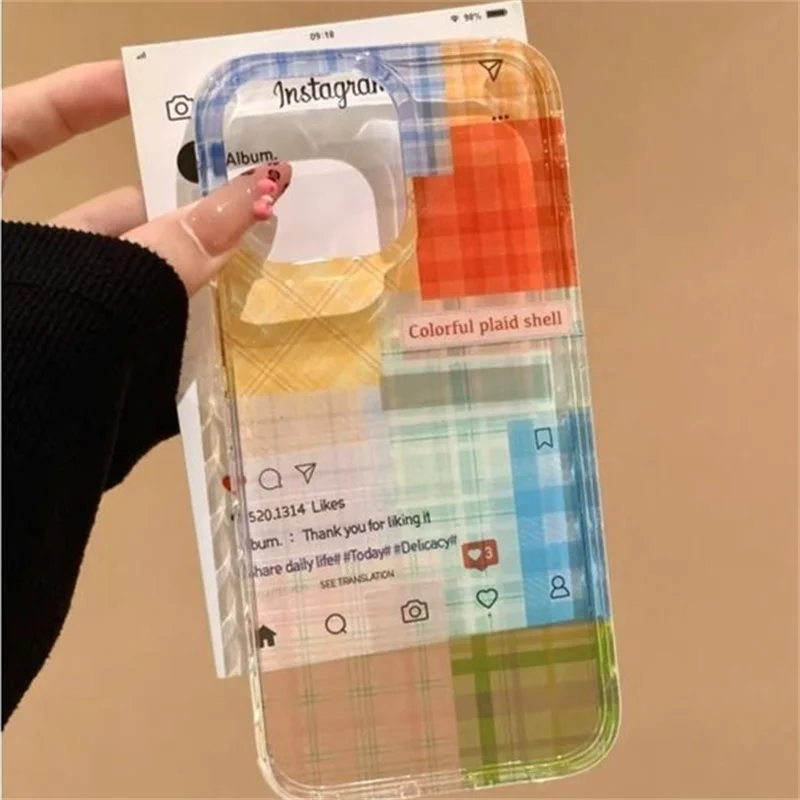 

Large hole IND transparent grid splicing phone case for iPhone 11 12 13 14 15 16 17 PROMAX