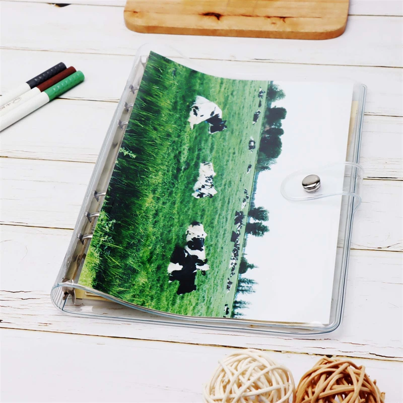 ปกแฟ้มแบบหกห่วง A5 A6 A7 ทำจากพีวีซีใส พร้อมกระดุมแป๊ก สำหรับใส่กระดาษแบบหกห่วง ใช้สำหรับสมุดแพลนเนอร์แบบแผ่นหลวม