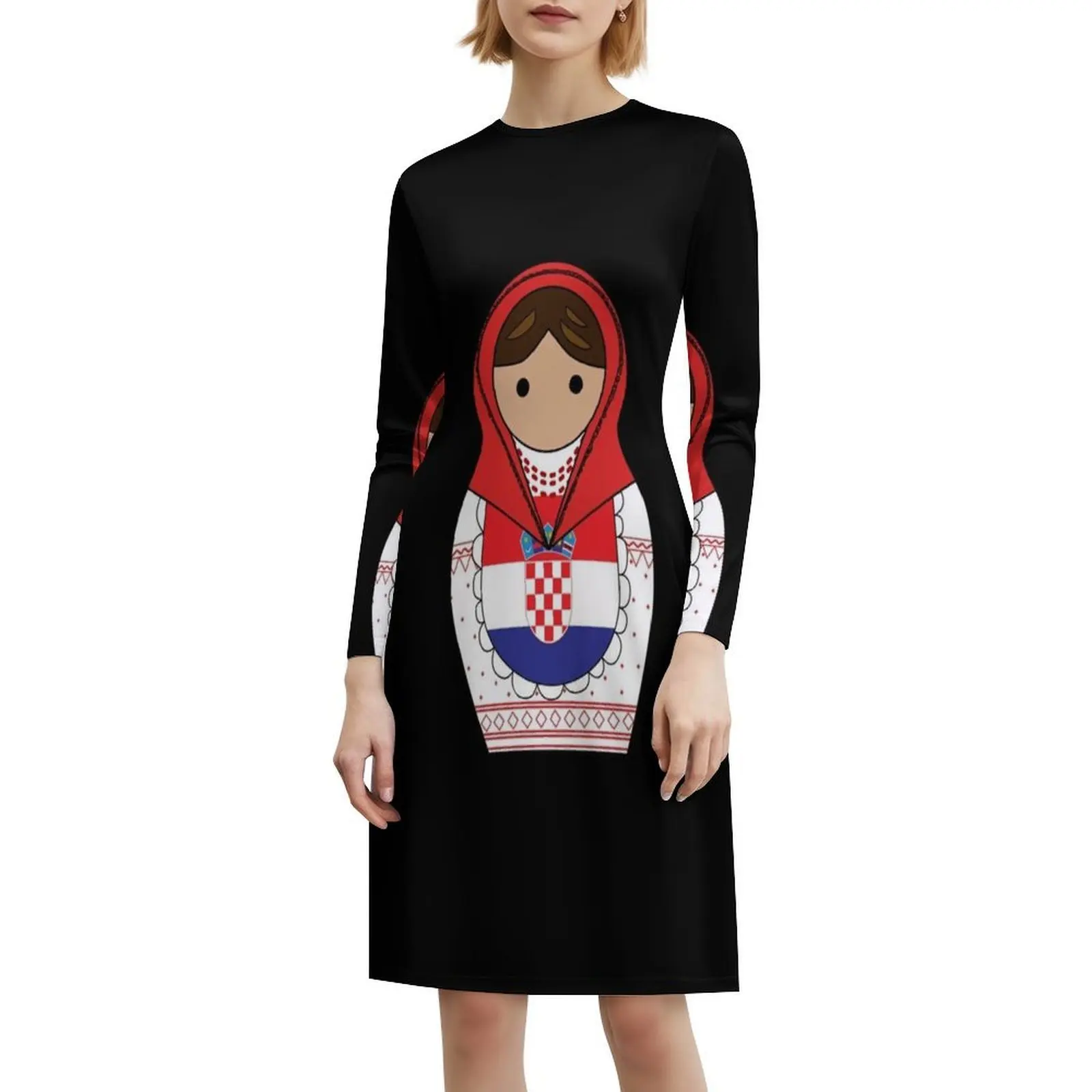 Vestido tipo bata Floral con pegatina de Matroska de Croacia para mujer, vestido informal de primavera y verano para fiesta, vestido Matroska de Croacia