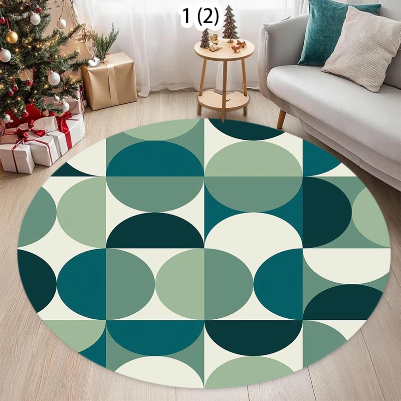 Mid-Century Geometric Round Rug Modern Black White Orange Semicircle Print Floor MatNon-Slip Living Room Carpet Rugs for Bedroom