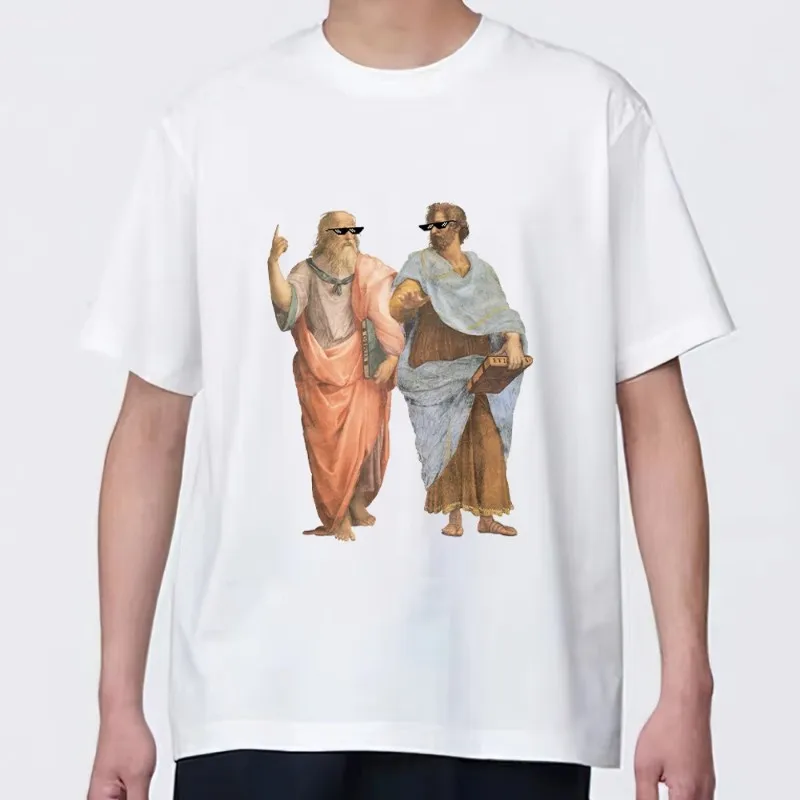 Aristotle Greek Plato Aristotle Cool Sun Glasse T Shirt Men Couple Combination Clothes Short Sleeve Collar Fashion woman Cotton