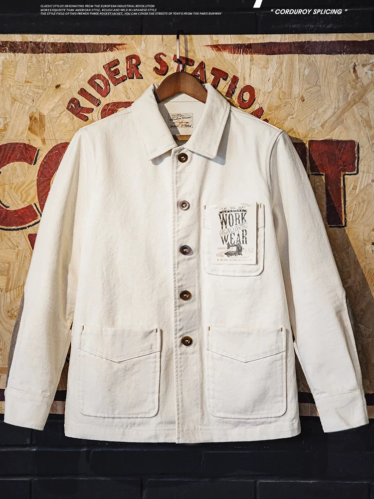 

Мужская повседневная куртка Maden Retro из хлопка с V-образным вырезом на груди, в стиле пэчворк, осенняя верхняя одежда, приталенный крой, длинный рукав, на одной пуговице