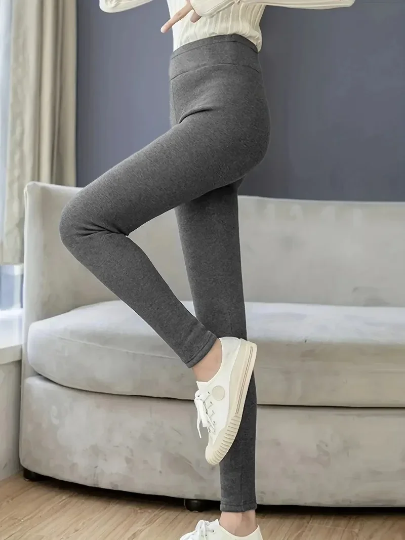 

Женские повседневные леггинсы размера плюс 1X-5XL, однотонные флисовые эластичные утягивающие леггинсы с высокой талией, средние эластичные леггинсы