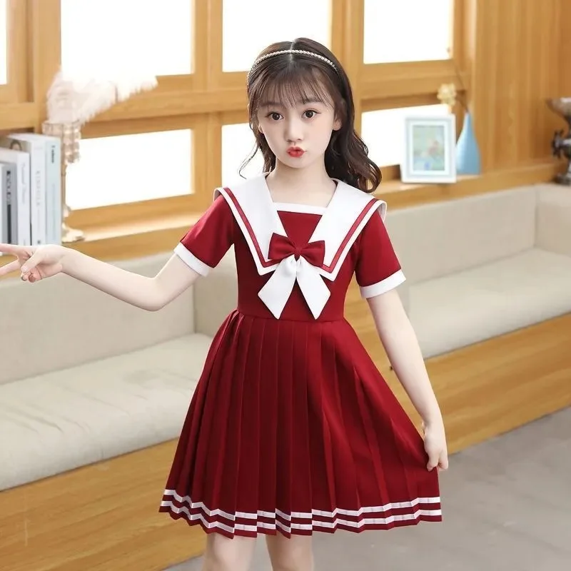 2023 summer Kids A-LINE Dresses Child Clothes Teens School sailor JK striped Uniform Girls Daily Wear pleated skirt 6 9 12 yaer