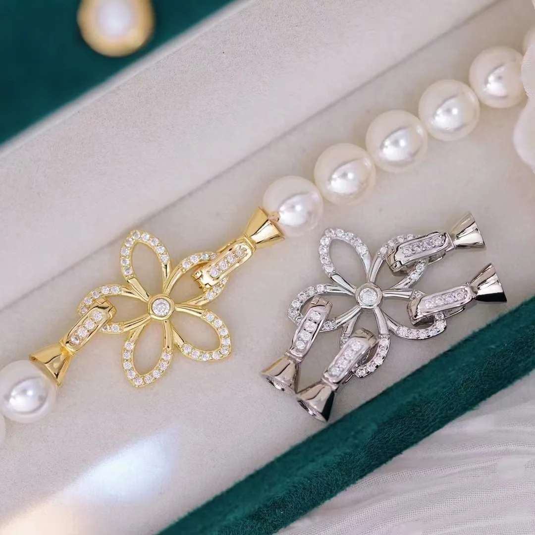 

925 Sterling Silver Wholesale Necklace Bracelet Clasps and Hooks Jewelry Accessory Parts Settings for 8-9mm Pearls 3pcs/lot