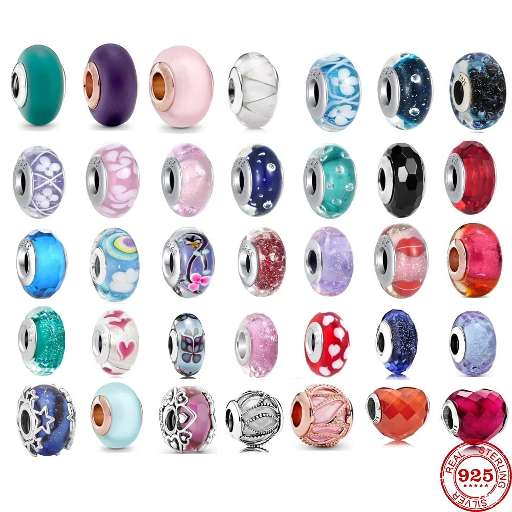 New original 925 Sterling Silver glass bead murano lampwork charm fit Pandora charms Bracelet Bangle women girl DIY jewelry gift