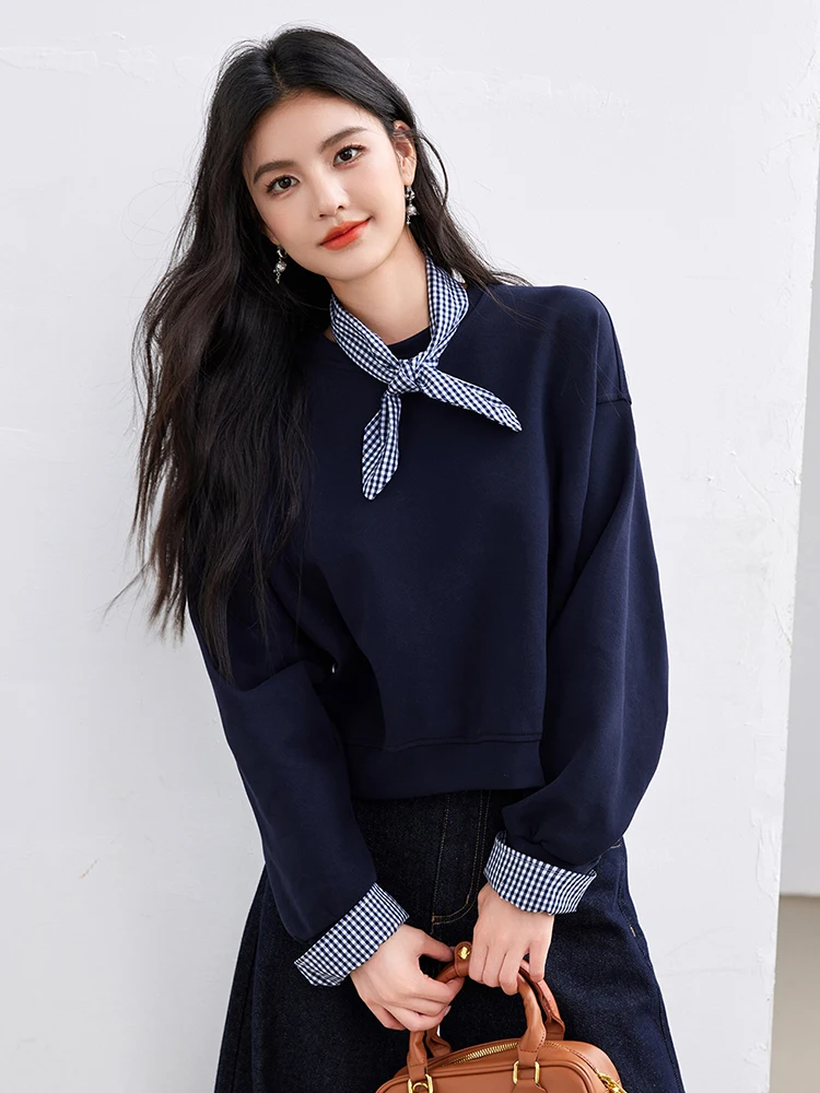 

Womens Sweatshirt 2024 Autumn New Korean Style Design Sense Niche Long Sleeve Round Neck Hoodie Streetwear Pullover Tops