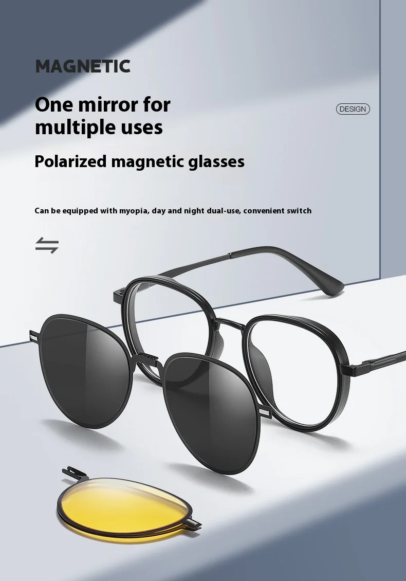 VCKA 3-in-1-Sonnenbrillengestell mit Myopie, klassischer Herren-Magnetclip, polarisiert, verschreibungspflichtig, für Damen, individuelle Optik, -0,50 bis -10 – Detail 1