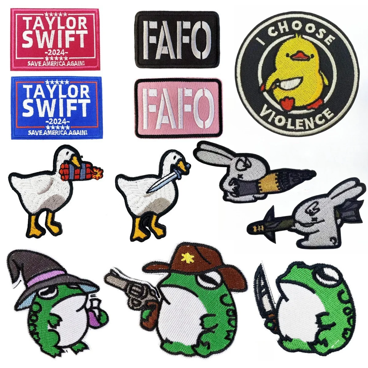 Cartoon Animal with Knife Morale Badge Embroidery Missile Rabbit Duck Klett Patches Tactical Backpack Jacket FAFO Patch Stickers