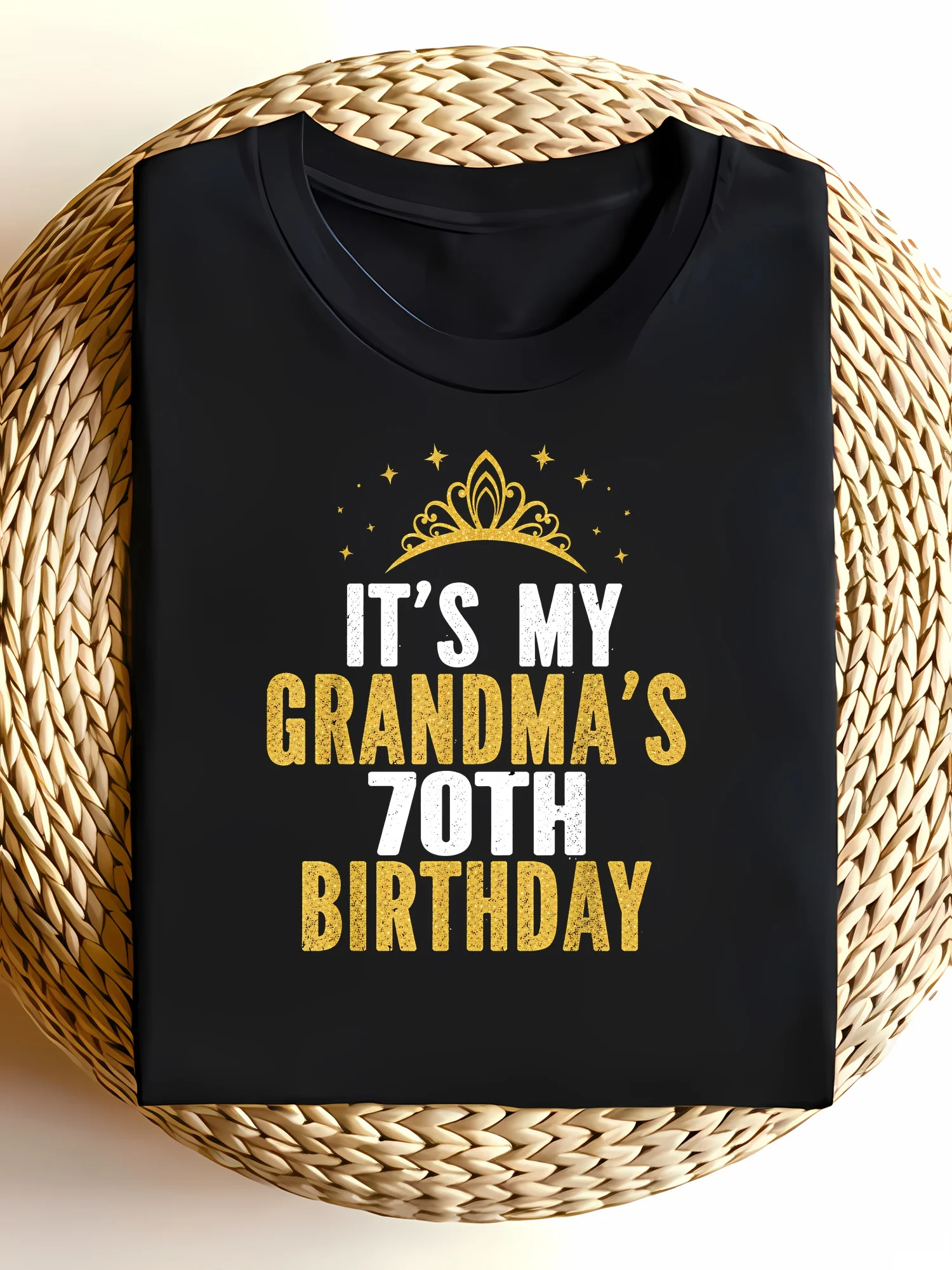 Glitter Gold Crown 'It's My Grandma's 70th Birthday' Graphic Tee - Festive Family Birthday Party Casual Shirt