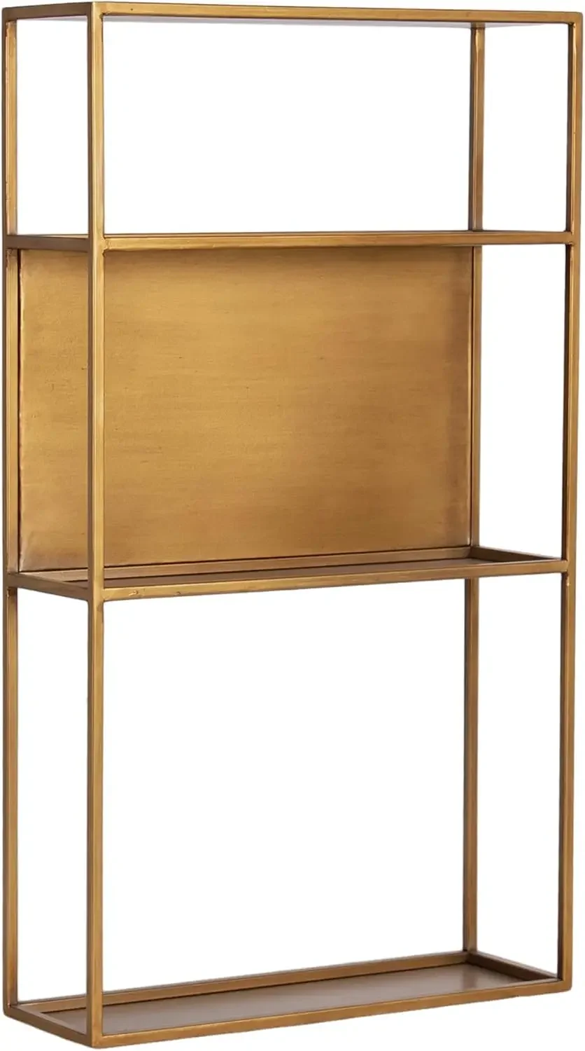 Kate and Laurel Nomi Modern Metal Bathroom Wall Shelf; 18 x 6 x 32; Gold; Contemporary Sleek Tiered Metal Shelves for Wall Decor