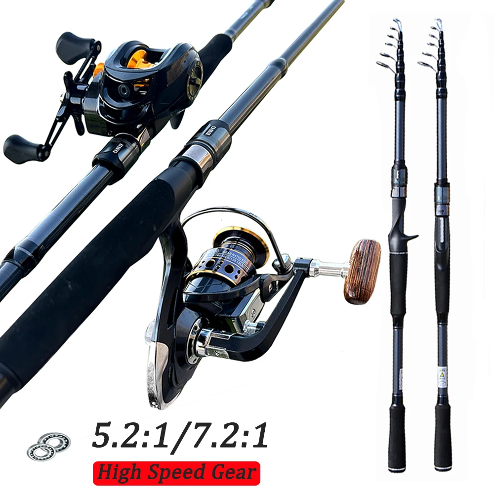 

1.8-3.0M Telescopic Fishing Rod Combo Carbon Spinning/Casting Rod Left / Right Handle Max 8kg Baitcasting Fishing Reel Kit