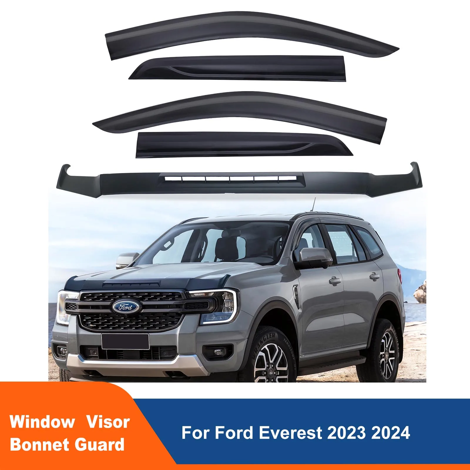 

Защитный козырек капота + оконный козырек всепогодные экраны для Ford Everest 2023 2024 аксессуары следующего поколения