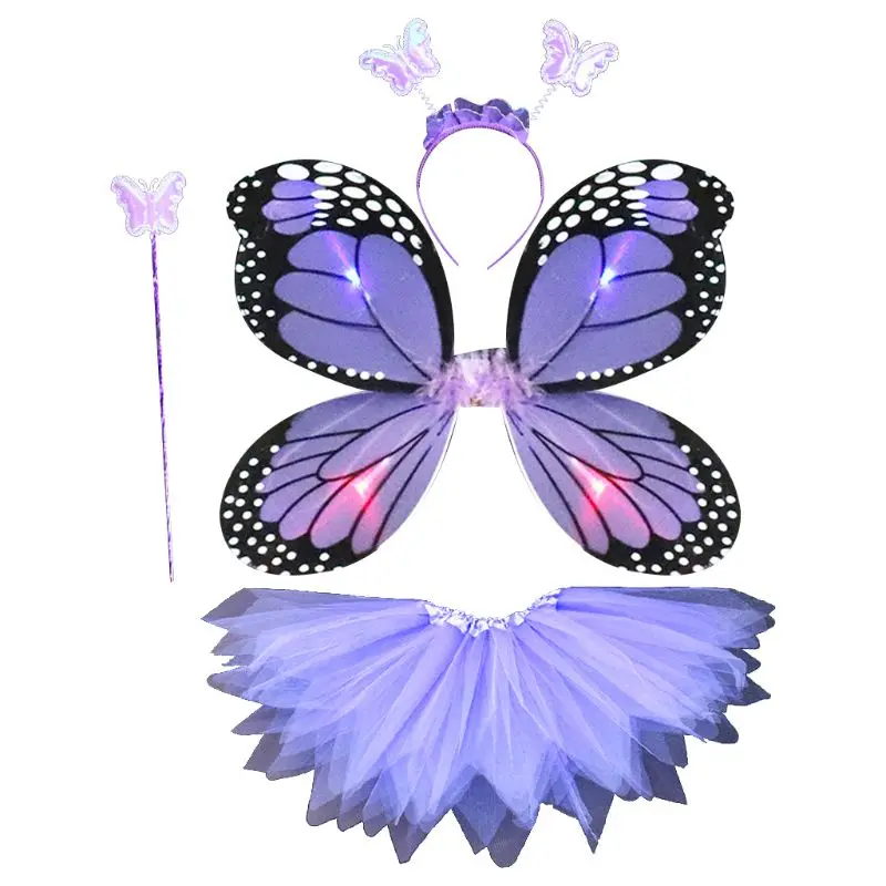 Costume de fée pour fille, robe de princesse elfes bleus en tulle avec aile, jupe tutu pour