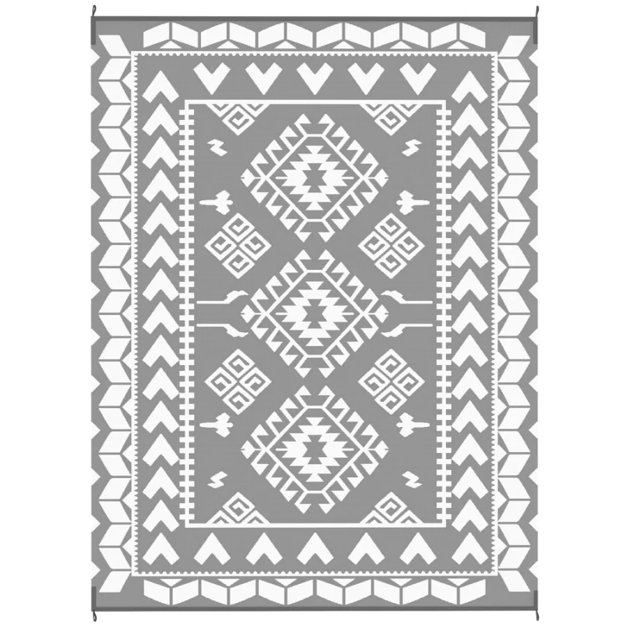 

Reversible Outdoor Rug Waterproof Plastic Straw with Carry Bag 9' x 12' Gray White Rhombus Patchwork