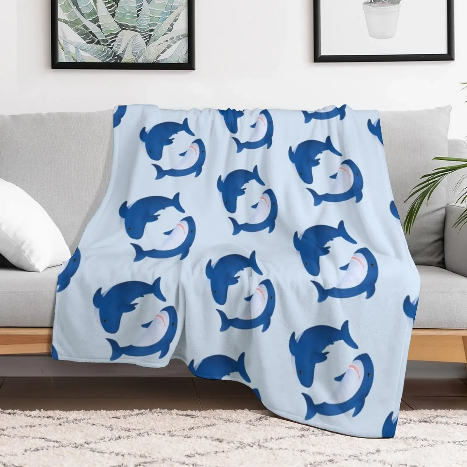Brucie & Archie Blahaj shark pattern Throw Blanket Soft Home Decor Blanket for Couch Bedroom