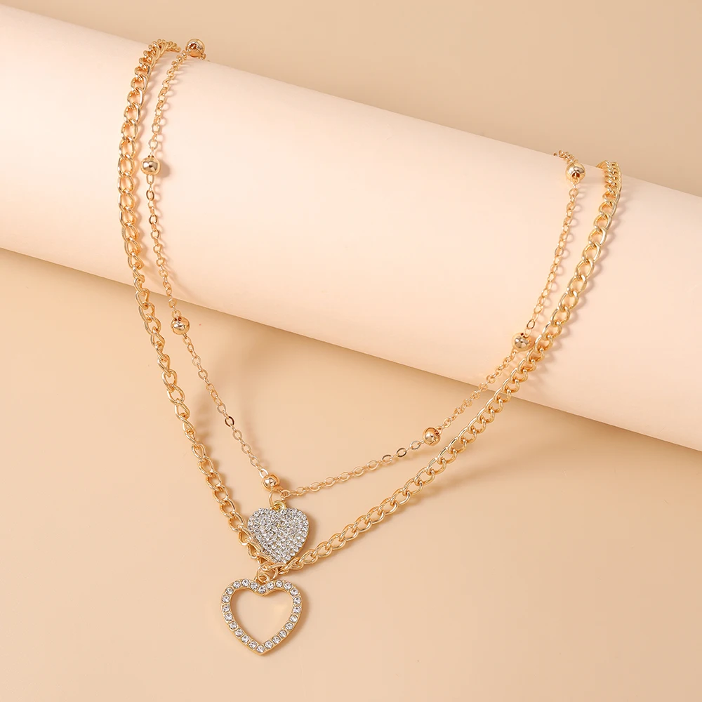 Aihua Korean Style Shiny CZ Crystal Hollow Love Heart Necklace Delicate Fashion Women Jewelry Valentine's Day Gifts