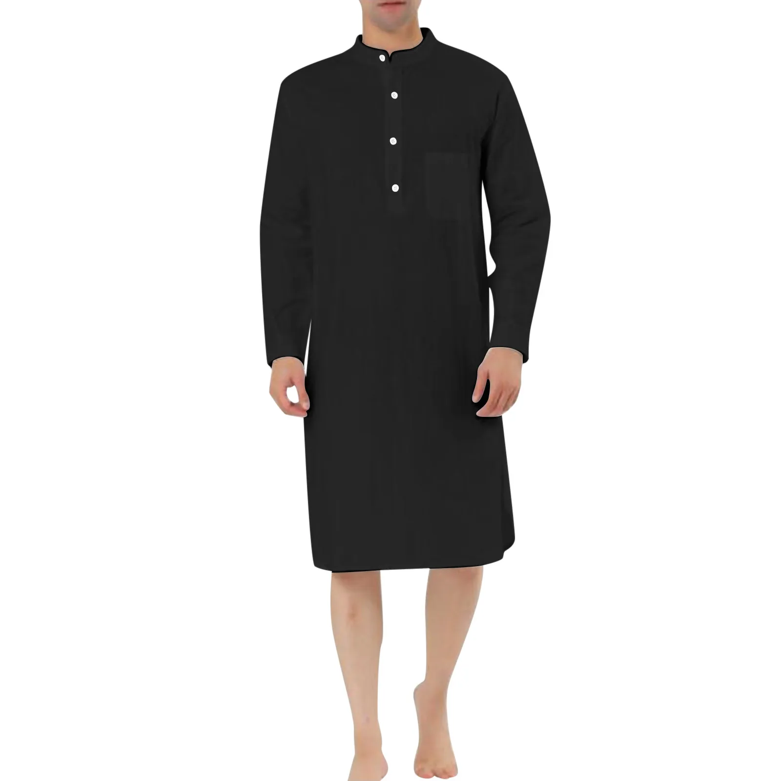 2023 Sono Robes Cor Sólida Algodão Manga Longa Conforto O Pescoço Lazer Camisola Masculina Roupões Homewear Plus Size