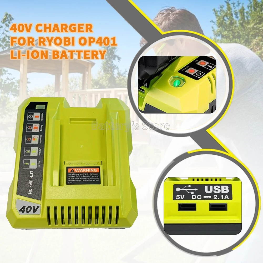 

OP401 Lithium-Ion Battery Charger for Ryobi 40V Li-ion Battery OP4050A OP4015 OP4026 OP4030 OP4040 OP4050 OP400A OP403A ZROP401