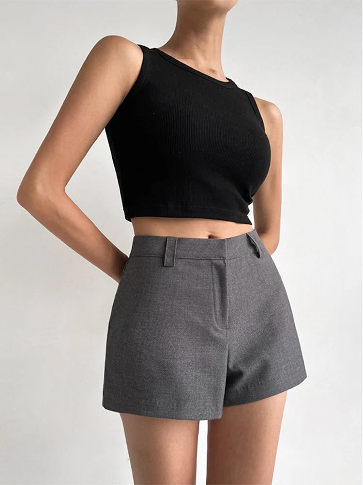 

Korean Fashion Summer Suit Short Pants High Waist A-line Shorts Office Lady Women Streetwear Grey Hot Pants 2025 Spring New