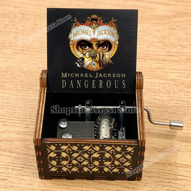 The King Of Pop Michael Jackson Wooden Painted Music Box Ornament Light Luxury Hand Cranked Music Boxes Fans Birthday Home Gifts