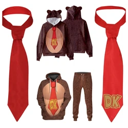 Donkey Cosplay Hoodie Peach Cos Princess Costume Men Women 3D Printed Hooded Sweatshirt Casual Pants Set Kong Necktie Neckband