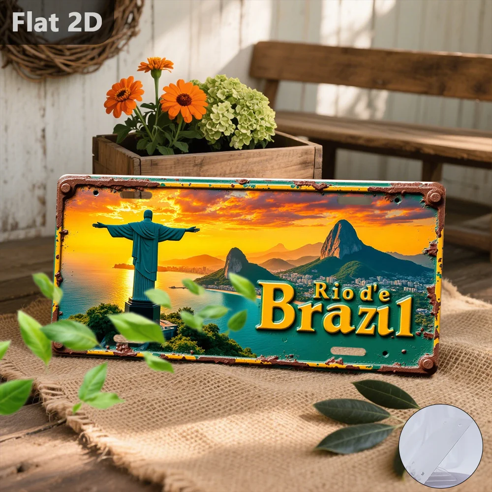 Vintage Christ the Redeemer Tin Sign 12x5.9in, Rio Brazil Metal Wall Decor, Outdoor Indoor Travel Souvenir Gift
