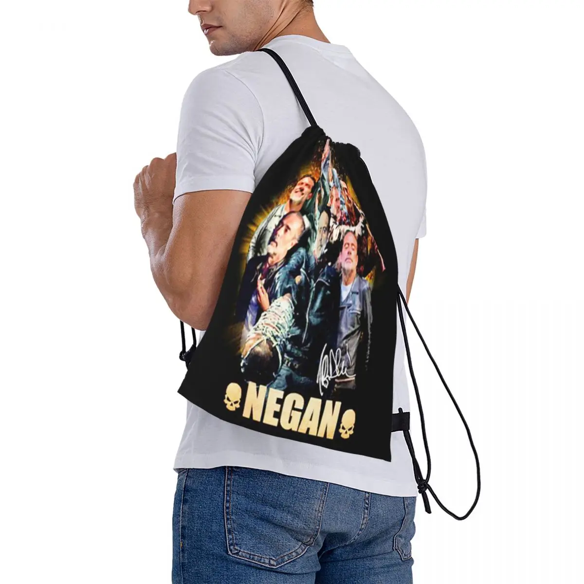 Negan signature walking dead aesthetic Chinese style random drawstring bag backpack summer cartoon men's schoolbag small cloth