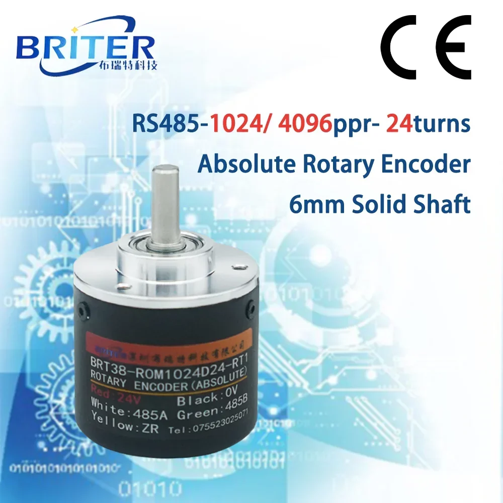 

BriterEncoder Multi-turn Absolute Rotary Encoder 24turns Angle Measurement Power Off Memory 6mm Solid Shaft Megnetic 5V 24V