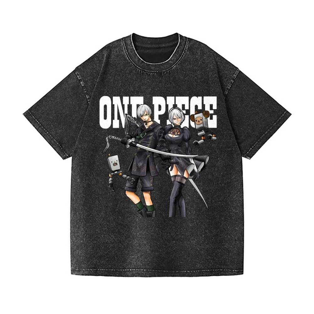 One Piece Sanji Vintage Wash Japanese Design T-Shirt High-quality Streetwear Men's Clothing Women 2026 Summer New Wash  T Shirt